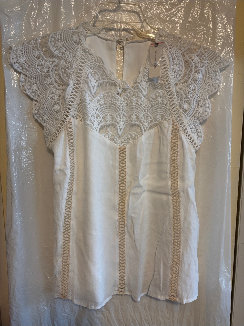 Anthropologie White Lace-Trim Cotton Camisole